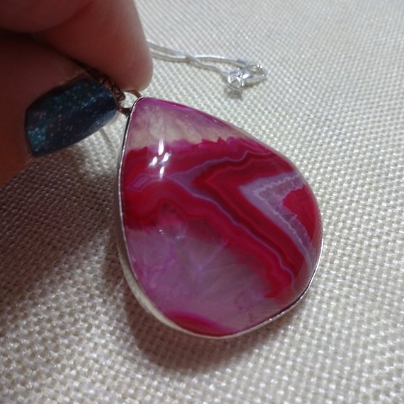 Gorgeous "PINK BOTSWANA AGATE" Handmade Sterling Pendant/Chain #218B - Picture 2 of 3